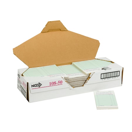 National Checking 3.5"x6.75" 2 Part Green Carbonless 19 Line Guest Check 50 Checks, PK50 108-50